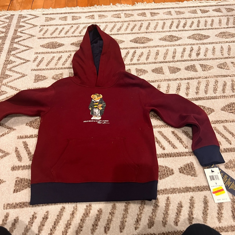Polo Ralph Lauren Kids Maroon Hoodie with Bear Graphic